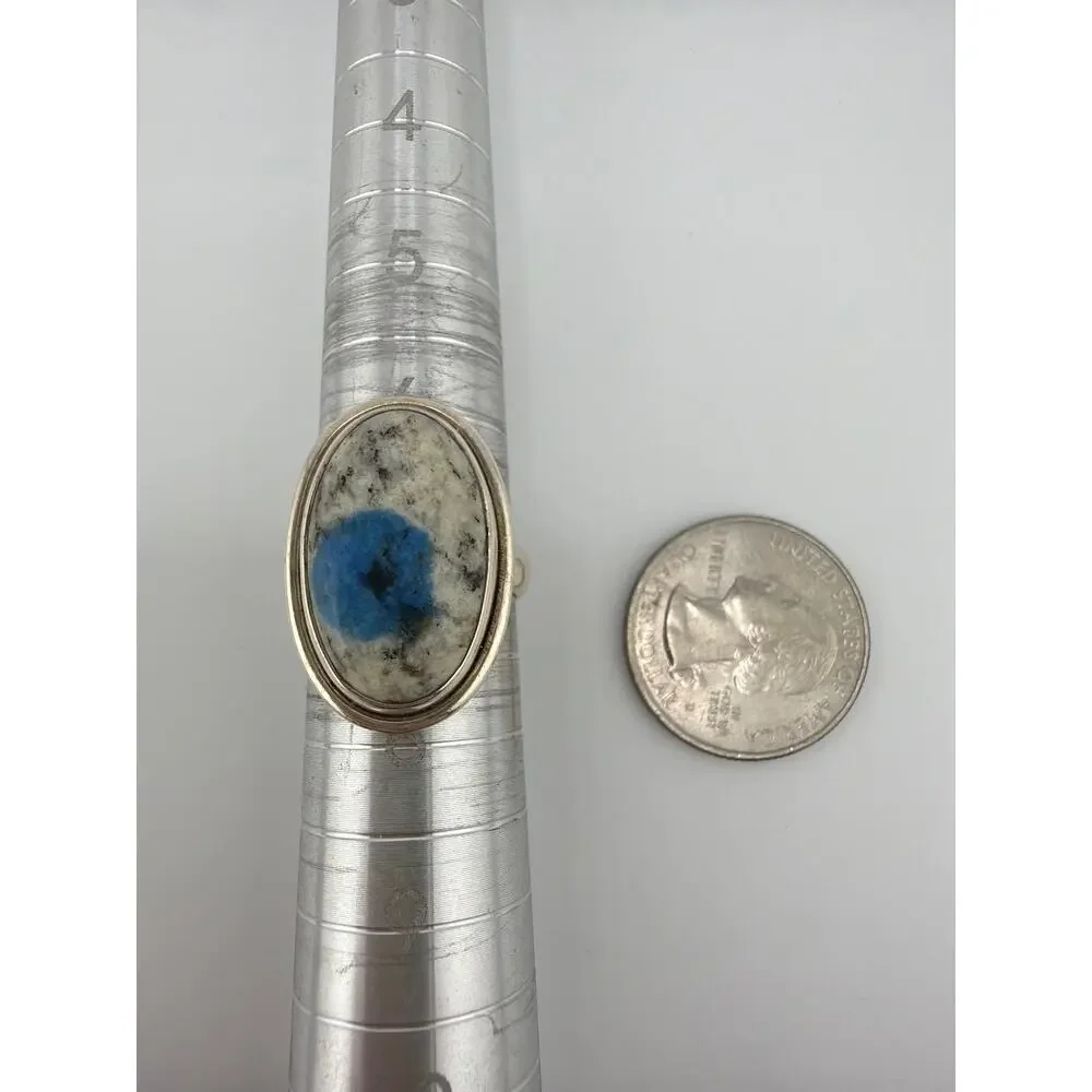 Oval K2 Jasper Azurite Granite 925 Sterling Silver Ring Size 7